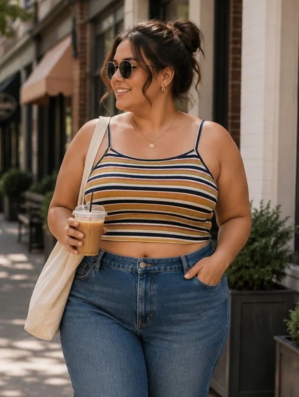 Shein Curve Striped Cropped Tank Top - Picture 1 of 10